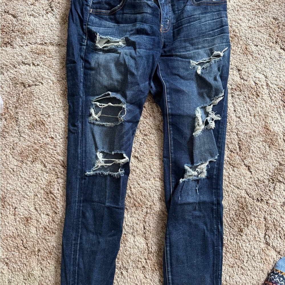 American Eagle Outfitters Dark Blue Distressed Skinny Jeans